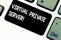 Conceptual hand writing showing Virtual Private Server. Business photo showcasing sold as a service by an Internet