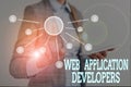 Conceptual hand writing showing Web Application Developers. Business photo text Internet programming experts Technology