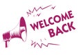 Conceptual hand writing showing Welcome Back. Business photo showcasing Warm Greetings Arrived Repeat Gladly Accepted Pleased Purp