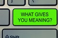 Conceptual hand writing showing What Gives You Meaning question. Business photo text your purpose or intentions in life