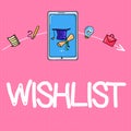 Conceptual hand writing showing Wishlist. Business photo text List of desired but often realistically unobtainable items