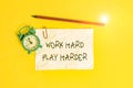 Conceptual hand writing showing Work Hard Play Harder. Business photo showcasing a Balance Life Have a Break Destressing to Relax