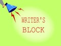 Conceptual hand writing showing Writer s is Block. Business photo showcasing Condition of being unable to think of what to write