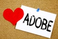 Conceptual hand writing text caption inspiration showing ADOBE concept for Software Company Name and Love written on sticky note,