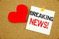 Conceptual hand writing text caption inspiration showing Breaking News concept for Newspaper Breaking News and Love written on sti Royalty Free Stock Photo