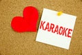 Conceptual hand writing text caption inspiration showing Karaoke concept for Singing Karaoke Music and Love written on sticky note