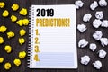 Conceptual hand writing text caption showing 2019 Predictions. Business concept for Forecast Predictive Written on notepad note no Royalty Free Stock Photo