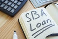 Conceptual hand written text showing SBA loan Royalty Free Stock Photo