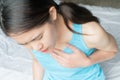 Close up of woman having chest pain or heart attack. Royalty Free Stock Photo