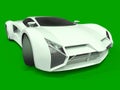 Conceptual high-speed white sports car. Green uniform background. Glare and softer shadows. 3d rendering. Royalty Free Stock Photo