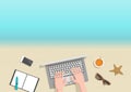 Conceptual horizontal summer banner businessman working on beach