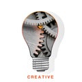 Conceptual icon, light bulb inside metal gear wheels Royalty Free Stock Photo