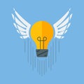 Conceptual idea. A bulb icon with wings.