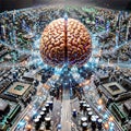 A conceptual illustration of artificial intelligence with a human brain Royalty Free Stock Photo