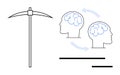 Conceptual Illustration of Brainstorming, Knowledge Transfer, and Mining Metaphor with Pickaxe and Arrow-Connected Royalty Free Stock Photo