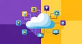 Cloud Computing Network Diagram and Data Storage Icons, Digital Transformation Concept Royalty Free Stock Photo