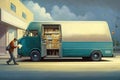 Conceptual illustration of a delivery man with a clipboard and a truck Royalty Free Stock Photo
