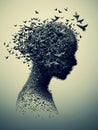 Abstract human silhouette trapped in a spiral of negative thoughts.