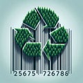 Conceptual illustration of exploiting trees and forest for material gain with barcode and trees Royalty Free Stock Photo