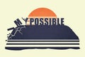 Conceptual illustration, guy determined to change his future, makes impossible - possible, as kicks the text symbols on top of