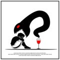 Conceptual illustration of little boy, snake and wine glass. Dangers of drinking alcohol for children.