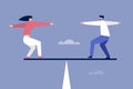 Illuustration of a man and woman balancing on a pointer Royalty Free Stock Photo