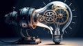 Conceptual illustration of a mechanical light bulb with visible gears, representing the mechanics behind innovative ideas.