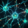 Conceptual illustration of neuron cells with glowing links, created with generative AI