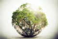 Conceptual illustration of an orb with vegetaion, plants and trees. Earth Day Concept. Generative AI Royalty Free Stock Photo