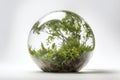 Conceptual illustration of an orb with vegetaion, plants and trees. Earth Day Concept. Generative AI Royalty Free Stock Photo