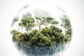 Conceptual illustration of an orb with vegetaion, plants and trees. Earth Day Concept. Generative AI Royalty Free Stock Photo