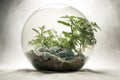 Conceptual illustration of an orb with vegetaion, plants and trees. Earth Day Concept. Generative AI Royalty Free Stock Photo