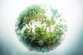 Conceptual illustration of an orb with vegetaion, plants and trees. Earth Day Concept. Generative AI Royalty Free Stock Photo