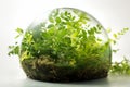 Conceptual illustration of an orb with vegetaion, plants and trees. Earth Day Concept. Generative AI Royalty Free Stock Photo