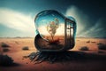 Conceptual illustration of people in a polluted world and balance with nature Royalty Free Stock Photo