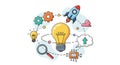 Innovation Idea Light Bulb, Rocket, Startup Concept Illustration Royalty Free Stock Photo
