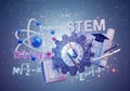 A conceptual illustration representing STEM (Science, Technology, Engineering, and Mathematics). Royalty Free Stock Photo