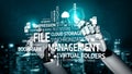 Conceptual Illustration of Robotic Hands Managing Digital File Systems with Virtual Folders and Cloud Storage in a Royalty Free Stock Photo