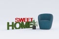 Conceptual illustration of a Sweet Home text isolated on a white background Royalty Free Stock Photo