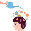 Conceptual illustration of taking care and nurture our mental health. Royalty Free Stock Photo