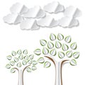 Conceptual image with abstract paper trees and clouds cut out