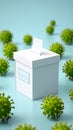 Conceptual image of a ballot box surrounded by virus particles on a light blue background Royalty Free Stock Photo