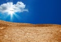 Birds flying over sky and cracked soil Royalty Free Stock Photo