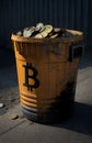 Conceptual image of bitcoin being worthless