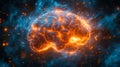 A conceptual image of a brain surrounded by glowing electric currents, representing artificial intelligence, data Royalty Free Stock Photo