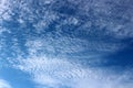 Gorgeous blue skies with wispy cloud cover seen from jet window seat