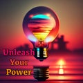 A conceptual image, A Bright Idea, with message unleash your creativity power, generated by AI.