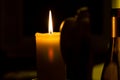 Conceptual image of burning candle in dark room Royalty Free Stock Photo