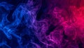 Conceptual image of colorful red and blue color smoke on dark black background