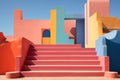 Conceptual image of colorful steps leading to the sky. 3d render Generative AI